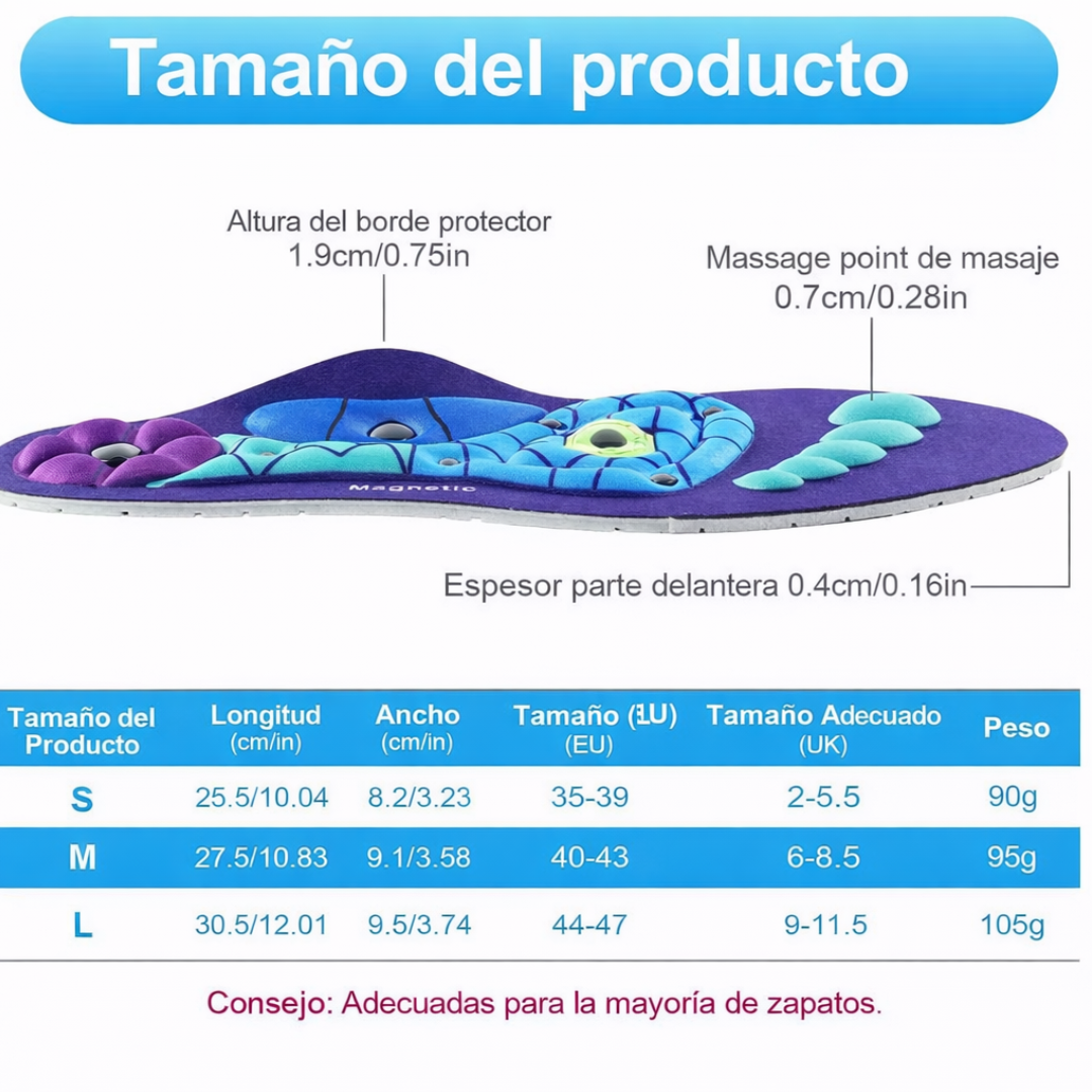 Plantillas magnéticas con soporte de arco y puntos de masaje